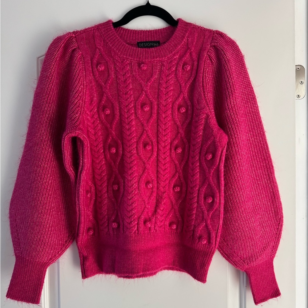 Pink sweater with puff sleeves